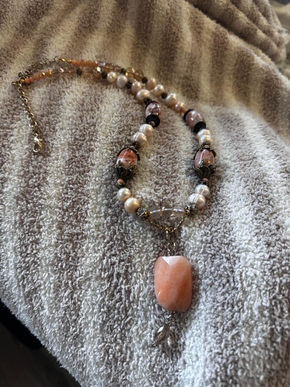 Artisan Pink Pearl and Peach Coral Necklace - Women Jewelry - Picture 5 of 13